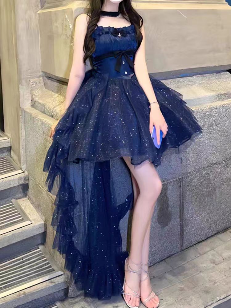 Hime Lolita Starry Night Princess Blue Slip Dresses Party Ball Gown Prom Dresses