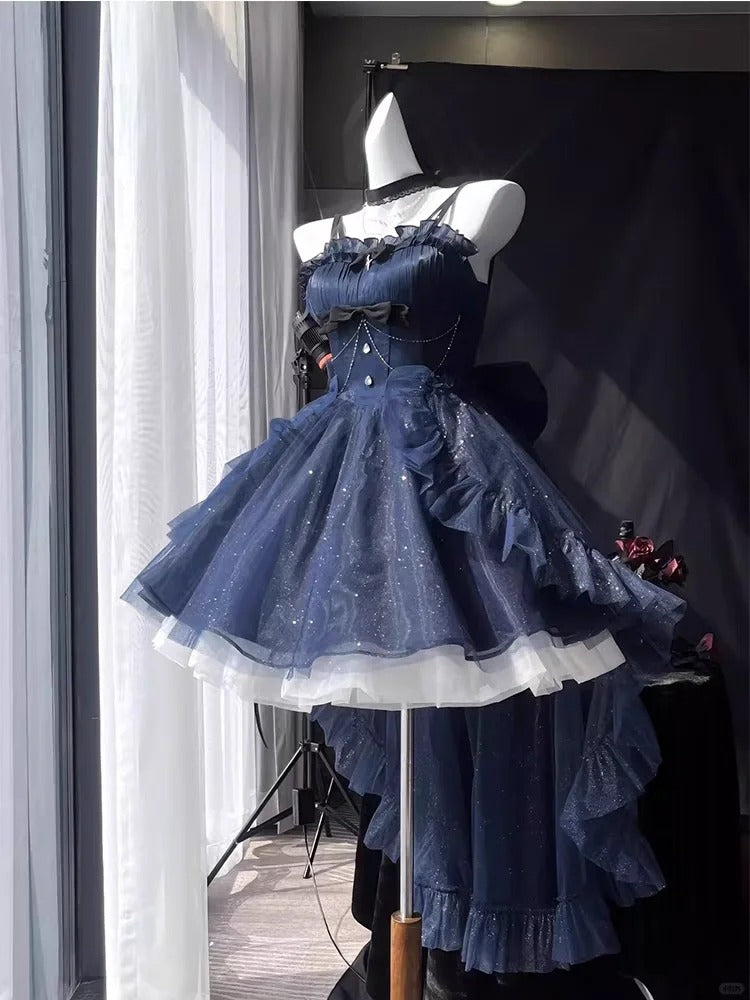 Hime Lolita Starry Night Princess Blue Slip Dresses Party Ball Gown Prom Dresses