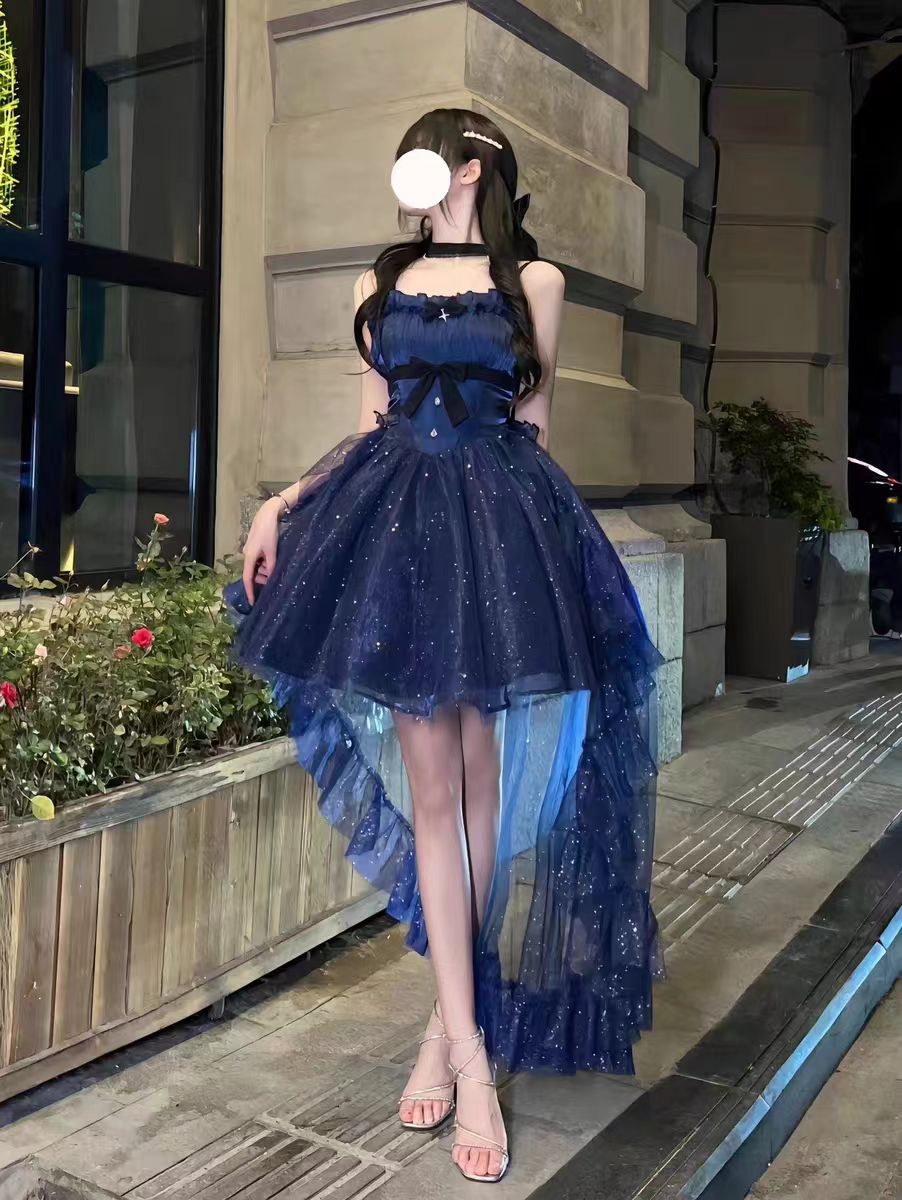 Hime Lolita Starry Night Princess Blue Slip Dresses Party Ball Gown Prom Dresses