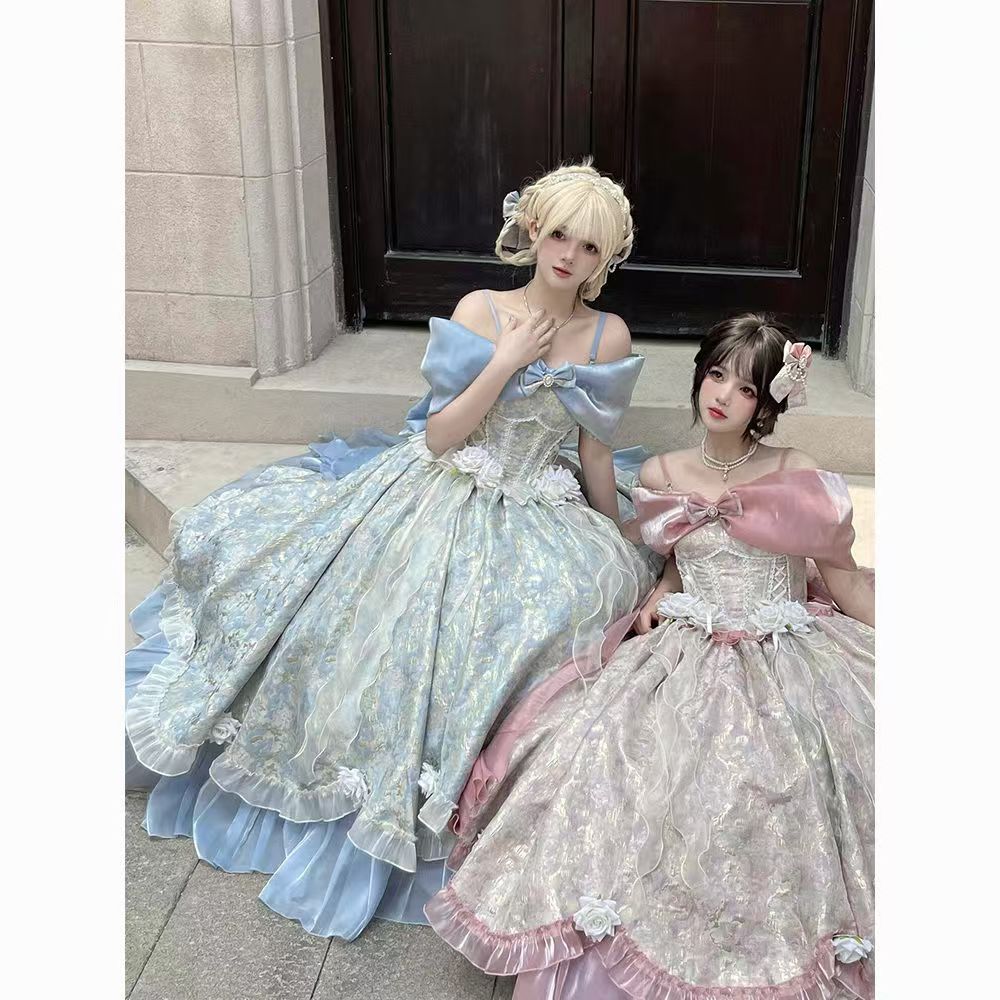 Hime Lolita Tea Party Fashion Pink with Bow Flower Gown Party Prom Dress Graduation Dresses Birthday