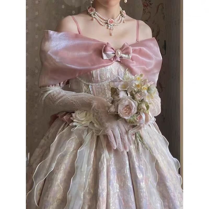 Hime Lolita Tea Party Fashion Pink with Bow Flower Gown Party Prom Dress Graduation Dresses Birthday