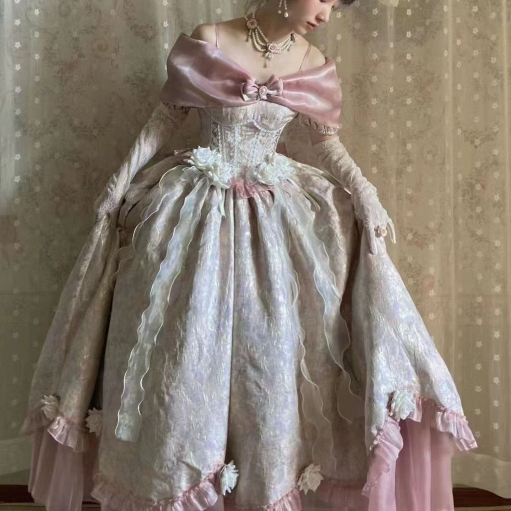 Hime Lolita Tea Party Fashion Pink with Bow Flower Gown Party Prom Dress Graduation Dresses Birthday