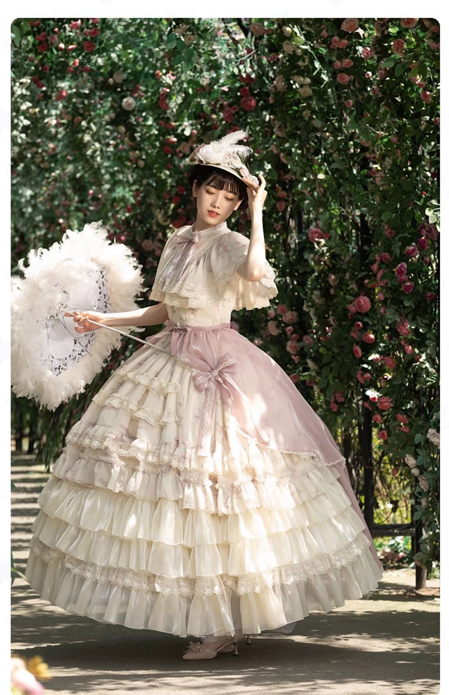 Hime Lolita Wedding Style Bellflower Print Pink White Elegant Vintage Dress Style Sweet Lolita Short Sleeve Ruffle Dress