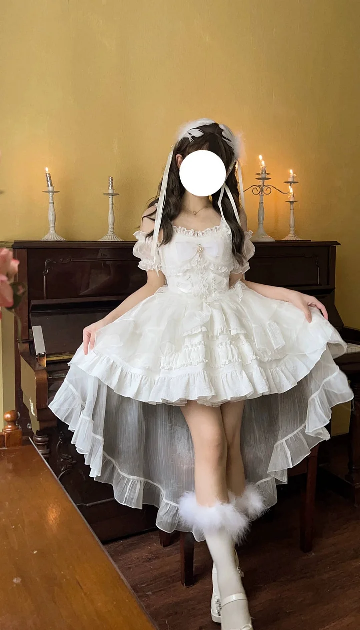 Hime Lolita Wedding Lolita Sweet Organza Lolita Pink White JSK Summer Princess Suspender Dress