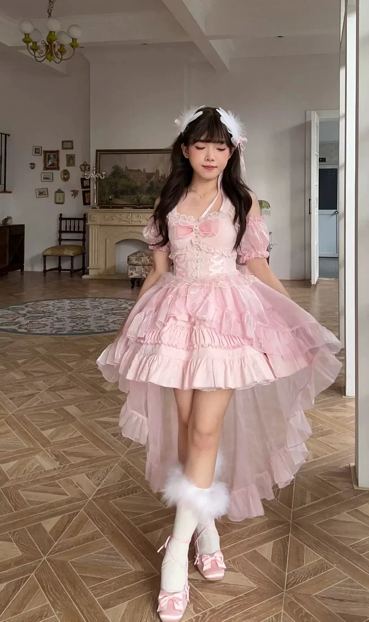 Hime Lolita Wedding Lolita Sweet Organza Lolita Pink White JSK Summer Princess Suspender Dress