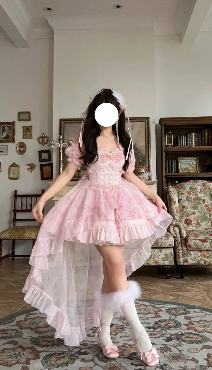 Hime Lolita Wedding Lolita Sweet Organza Lolita Pink White JSK Summer Princess Suspender Dress