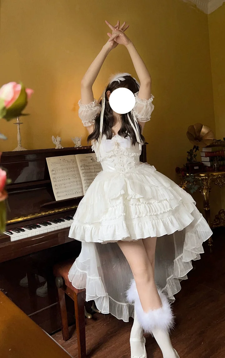 Hime Lolita Wedding Lolita Sweet Organza Lolita Pink White JSK Summer Princess Suspender Dress