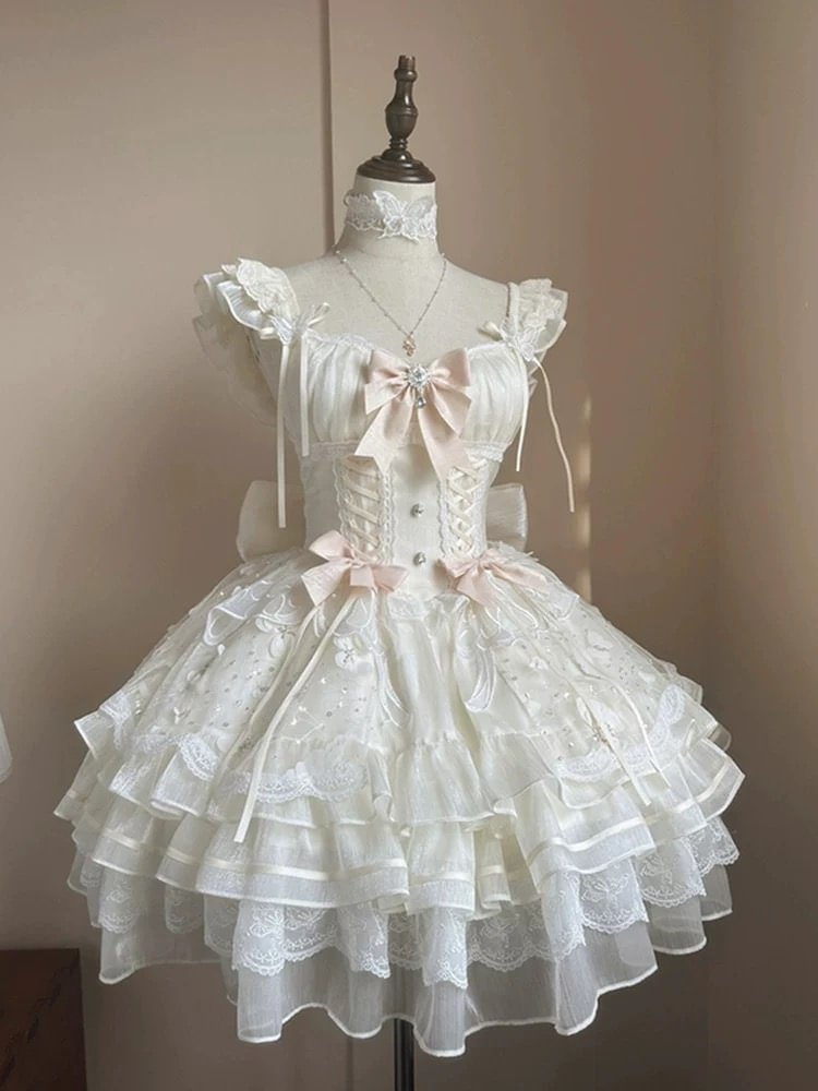 Hime Lolita Ivory Organza Elegant Dress Sweet Wedding Princess Dress  64 /255