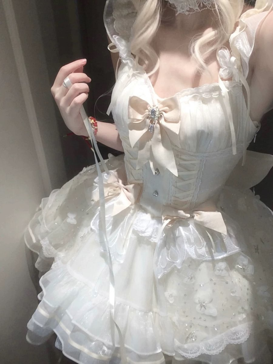 Hime Lolita Ivory Organza Elegant Dress Sweet Wedding Princess Dress  64 /255