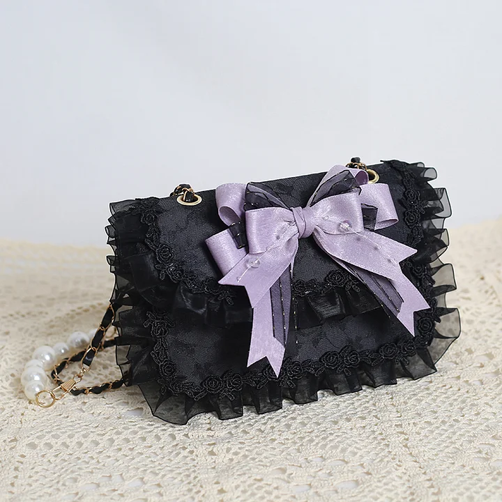Lolita Bag Japanese Pearl Bow Shoulder Square Handbag Accessories