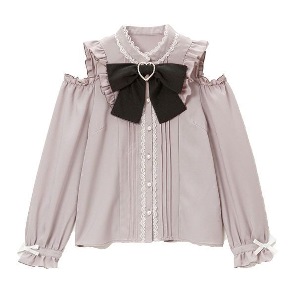 Jirai Kei Fashion Goth Lolita Ruffled Off Shoulder Blouse Pink White Grey Purple Lace Trimmed Sweet