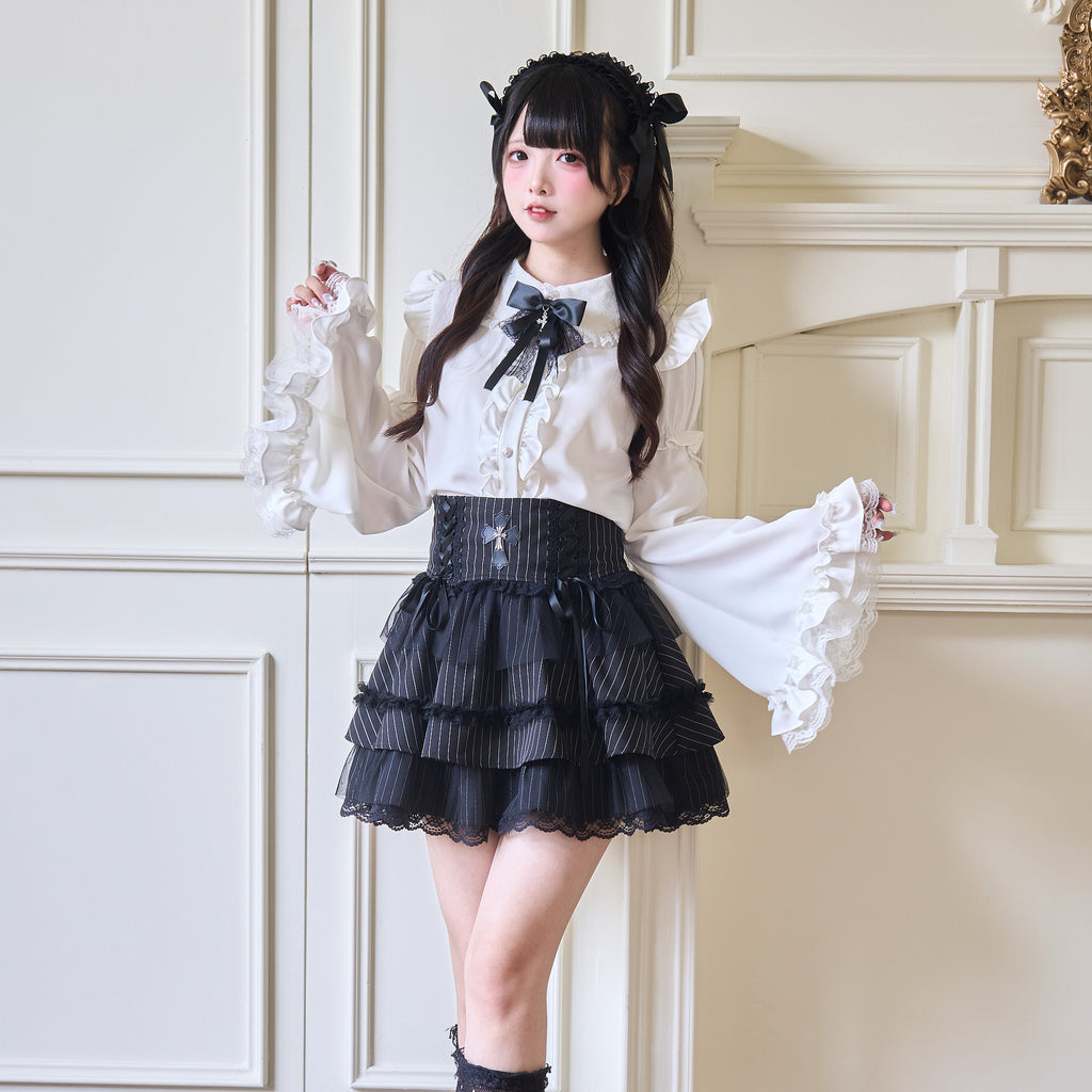 Jirai Kei Fashion Red White Sweet Ruffled Blouse Skirt Set Inspired Set Japanese Subculture