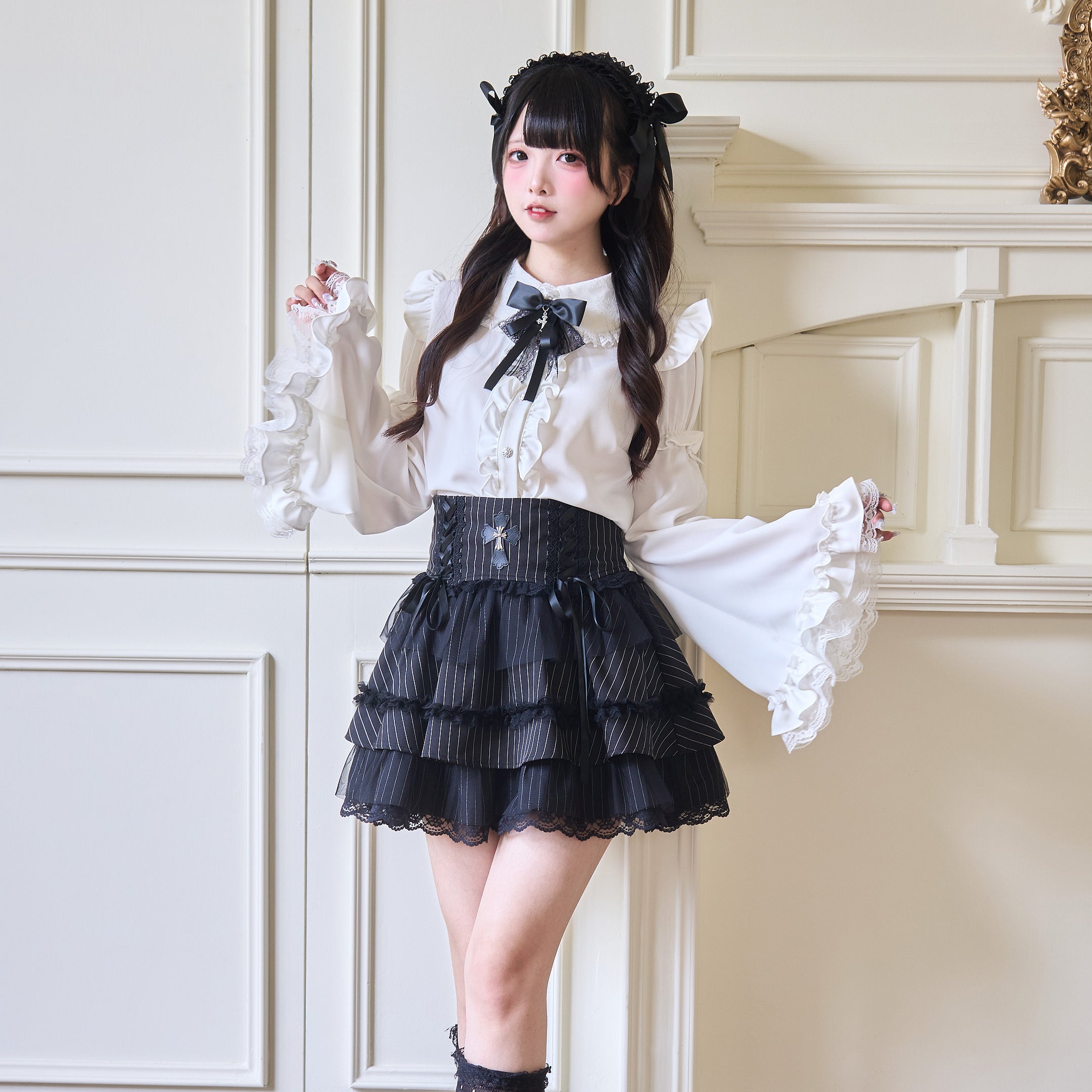 Jirai Kei Fashion Red White Sweet Ruffled Blouse Skirt Set Inspired Set Japanese Subculture