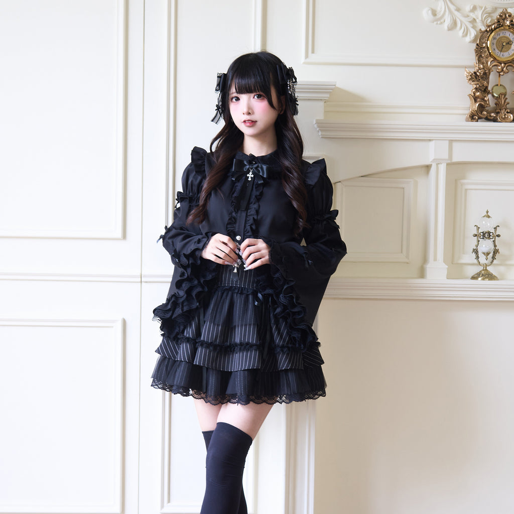 Jirai Kei Fashion Red White Sweet Ruffled Blouse Skirt Set Inspired Set Japanese Subculture