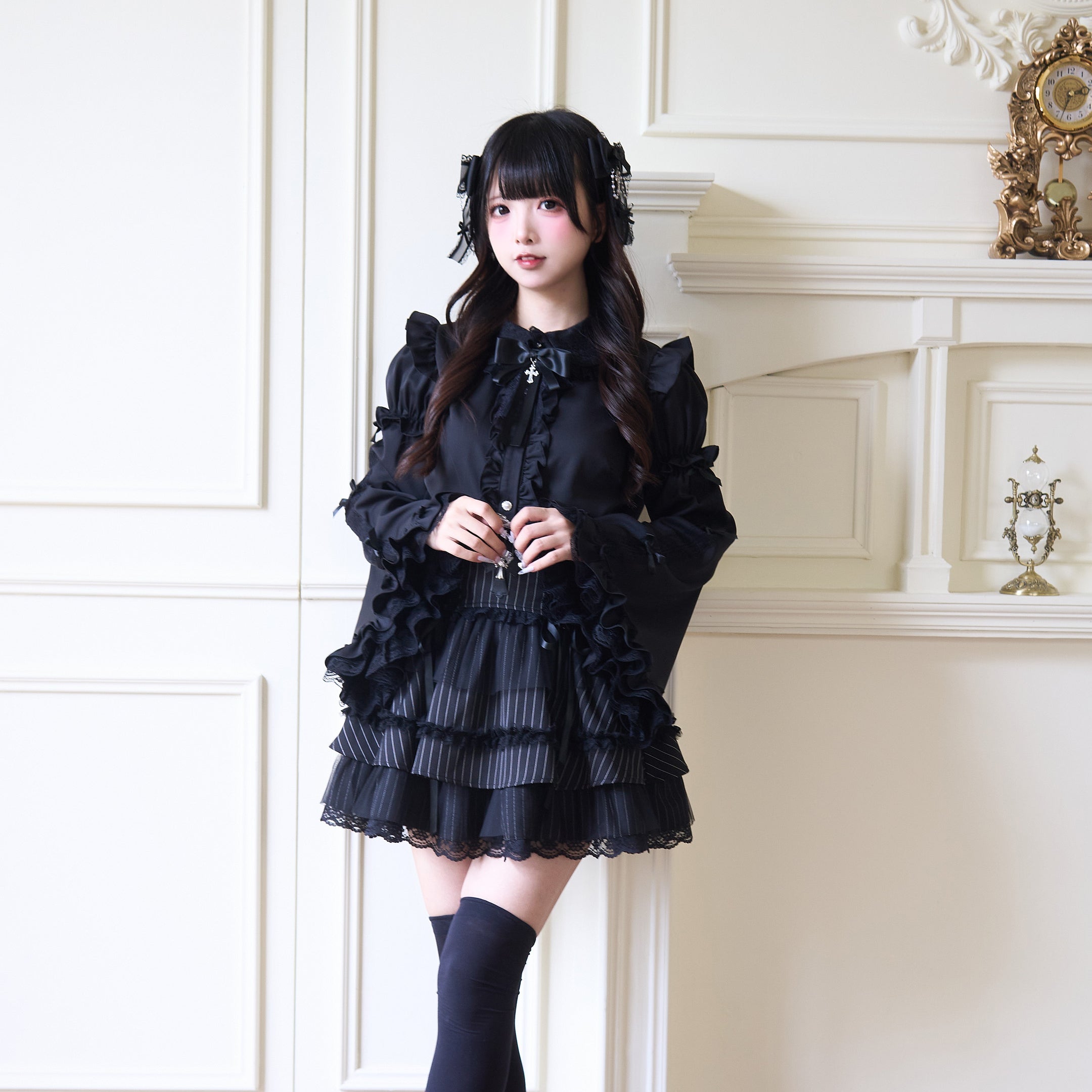 Jirai Kei Fashion Red White Sweet Ruffled Blouse Skirt Set Inspired Set Japanese Subculture