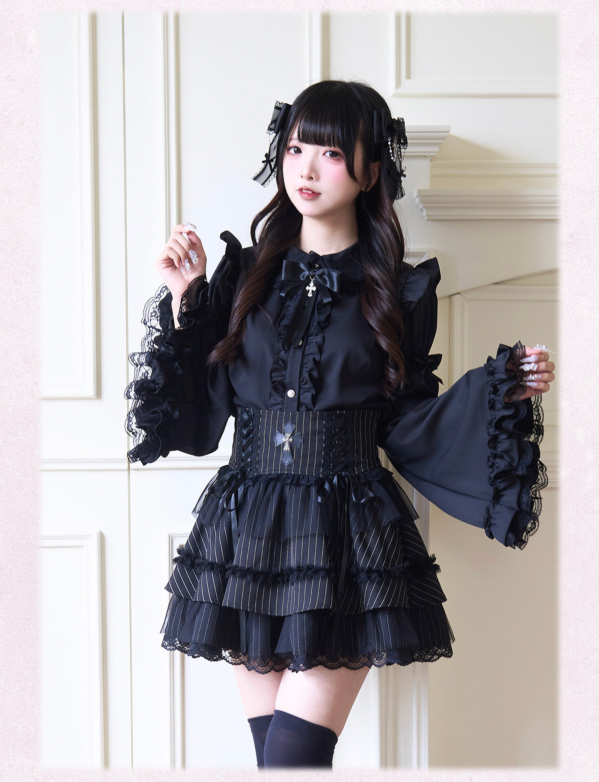 Jirai Kei Fashion Red White Sweet Ruffled Blouse Skirt Set Inspired Set Japanese Subculture