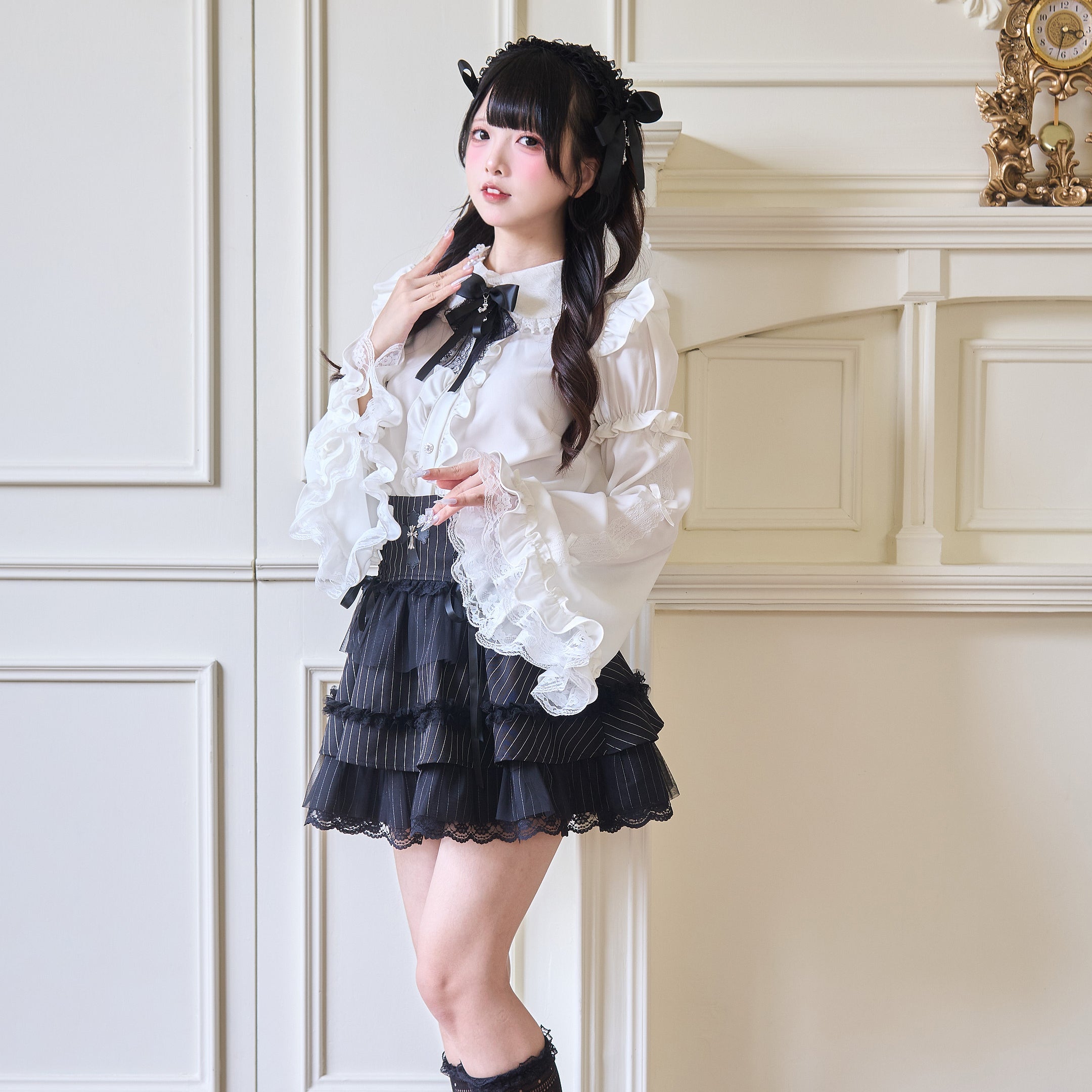 Jirai Kei Fashion Red White Sweet Ruffled Blouse Skirt Set Inspired Set Japanese Subculture