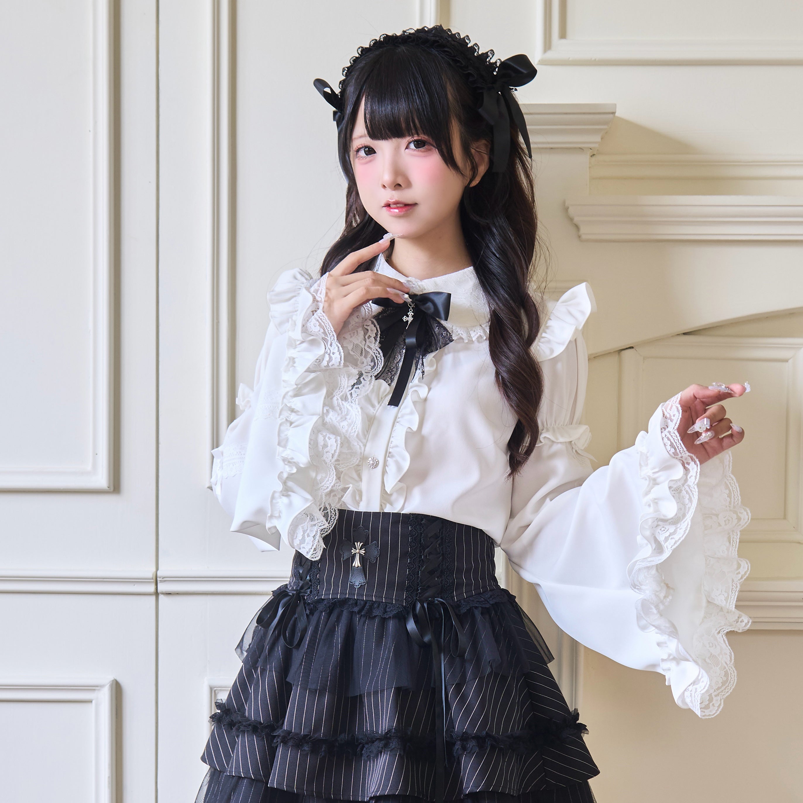 Jirai Kei Fashion Red White Sweet Ruffled Blouse Skirt Set Inspired Set Japanese Subculture