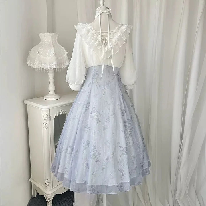 Light blue Elegant Classic Lolita Dress Tea Party Classic Pastoral Style Long Sleeved Dress Light Lolita Casual Coord