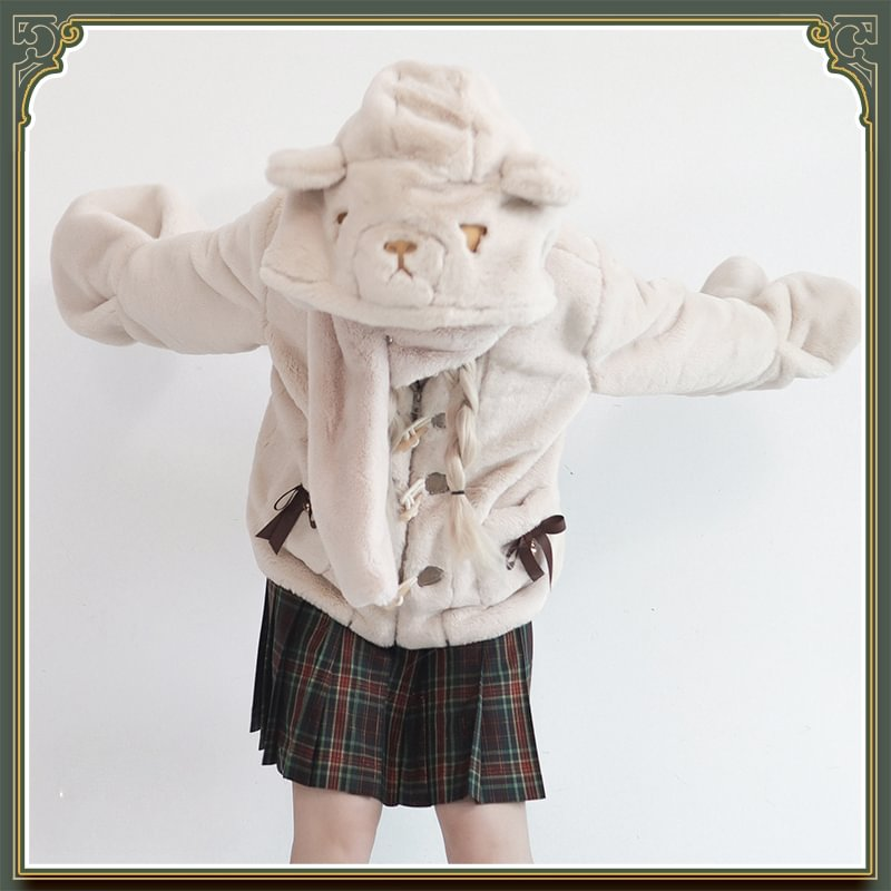 Light Brown Jk Uniform Plush Jacket Autumn and Winter Women's Clothes Short Limited Edition Coat