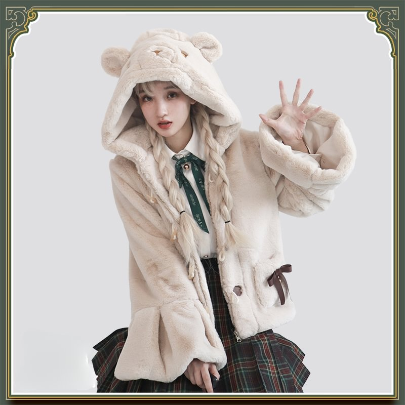Light Brown Jk Uniform Plush Jacket Autumn and Winter Women's Clothes Short Limited Edition Coat