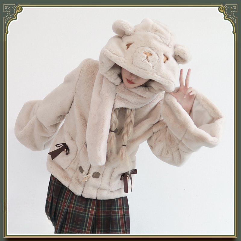 Light Brown Jk Uniform Plush Jacket Autumn and Winter Women's Clothes Short Limited Edition Coat