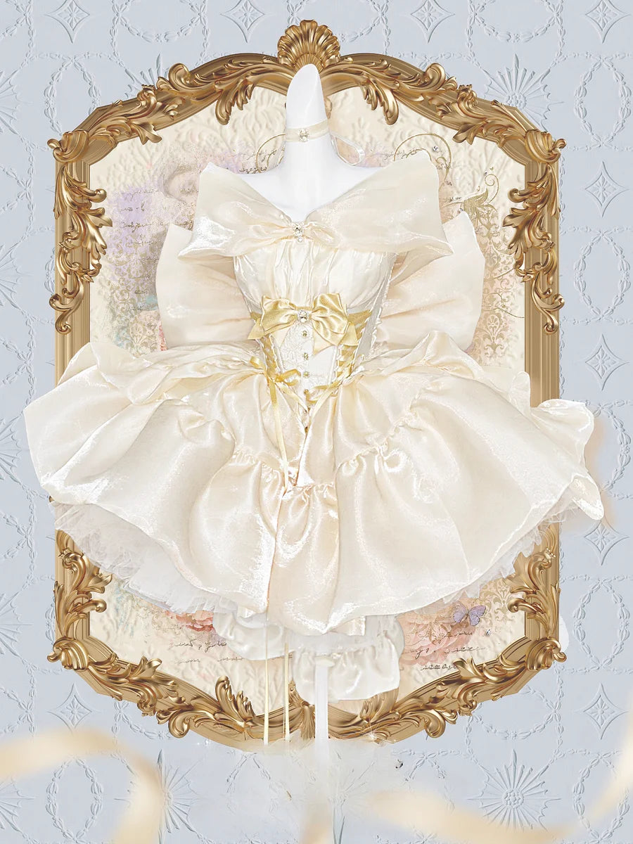 Light Gold Lolita Rose Dress Sleeveless Short Dress Elegant Princess Dress
