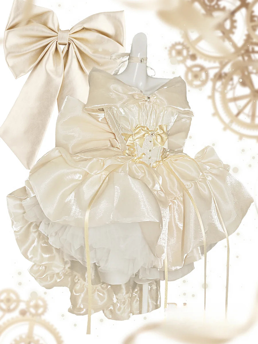 Light Gold Lolita Rose Dress Sleeveless Short Dress Elegant Princess Dress
