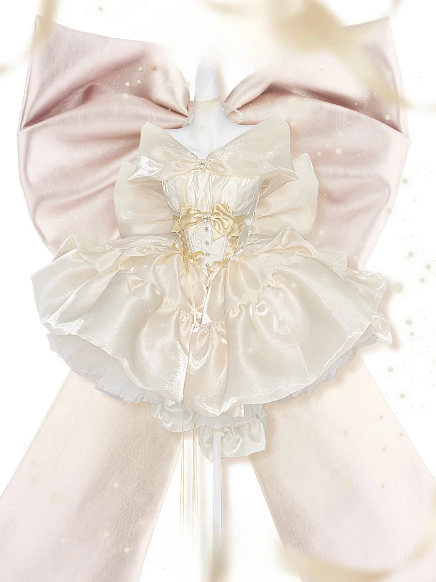 Light Gold Lolita Rose Dress Sleeveless Short Dress Elegant Princess Dress