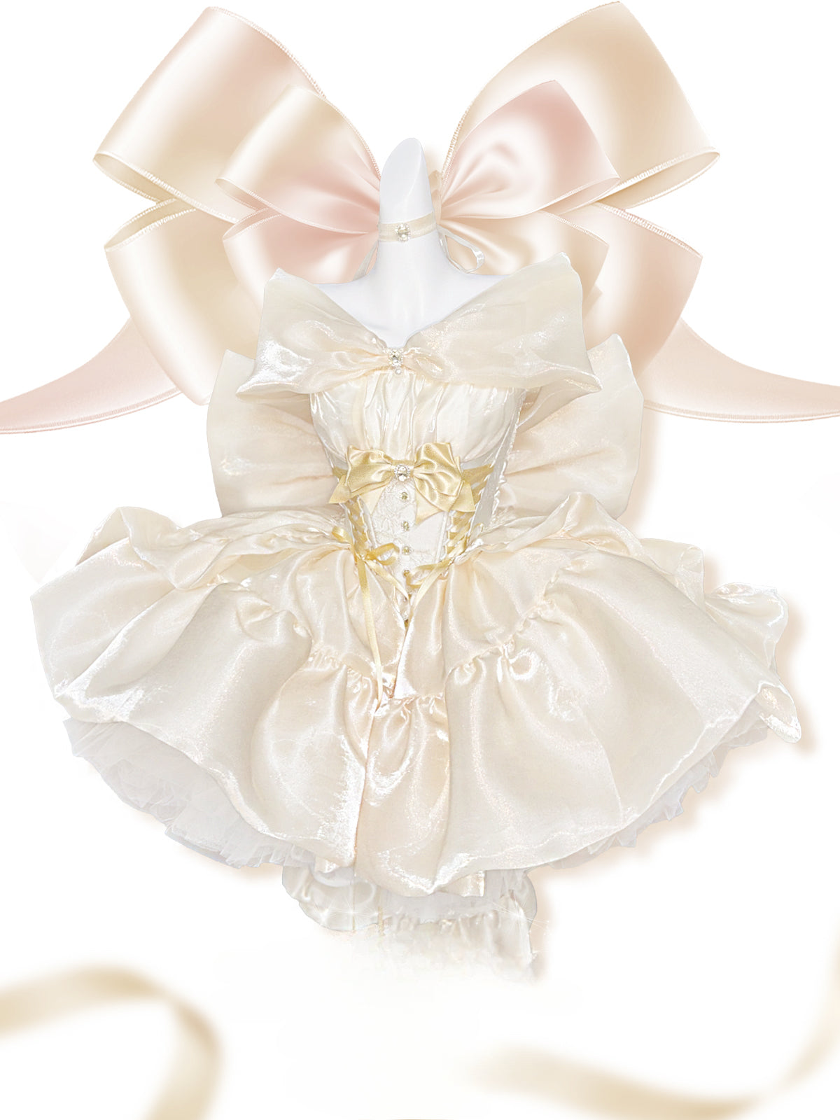 Light Gold Lolita Rose Dress Sleeveless Short Dress Elegant Princess Dress