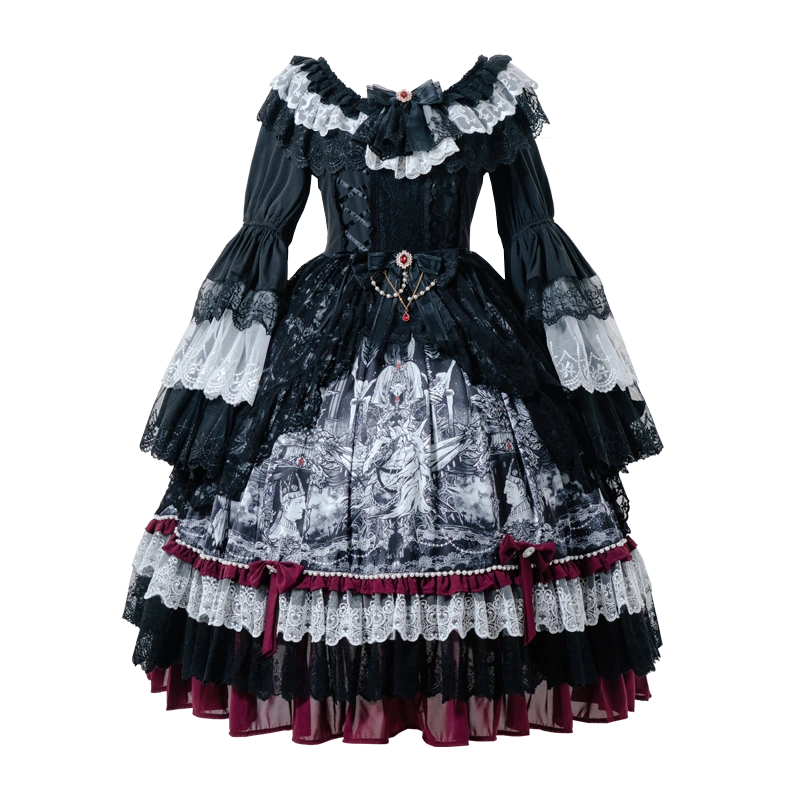 Light Gothic Diablo Lolita OP Dress Fall/Winter Long Sleeve Lolita