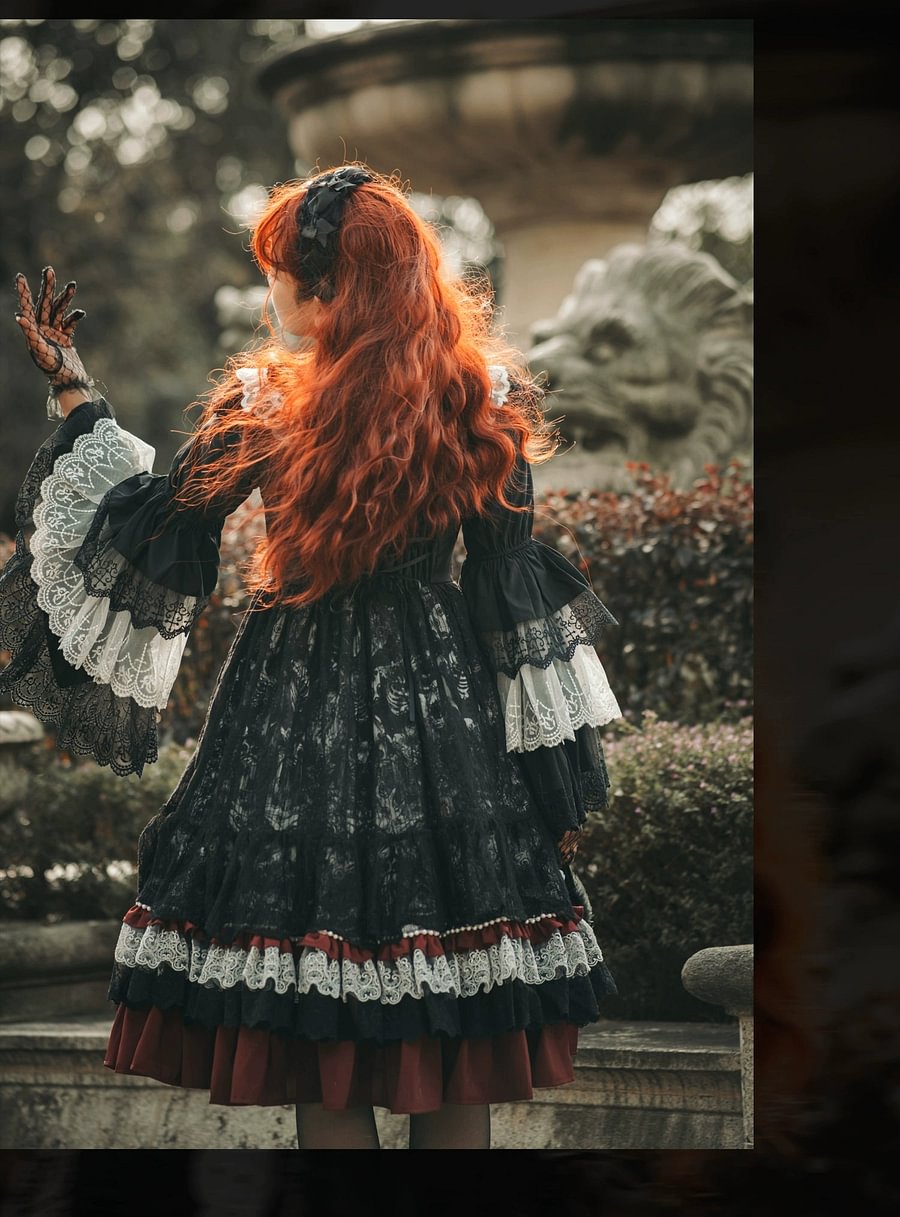 Light Gothic Diablo Lolita OP Dress Fall/Winter Long Sleeve Lolita