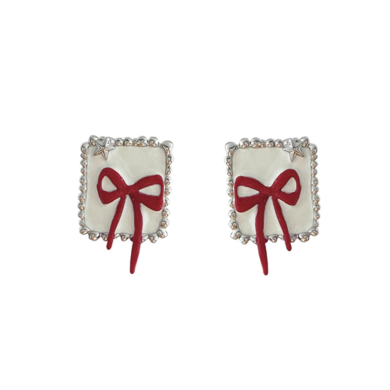 Light Luxury Red Bow Pearl Necklace Choker Earrings Women's Lolita Accessories
