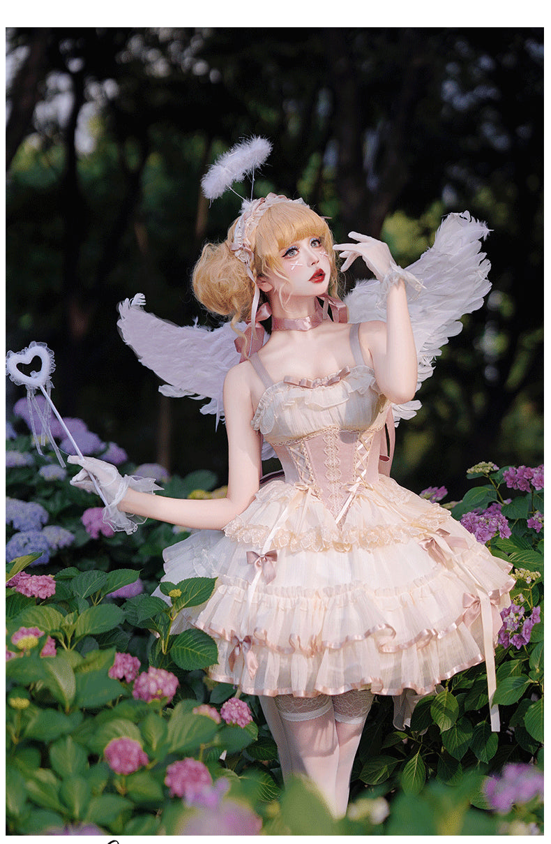 Sweet Lolita Light Purple Strappy Lace Short Cake Dress