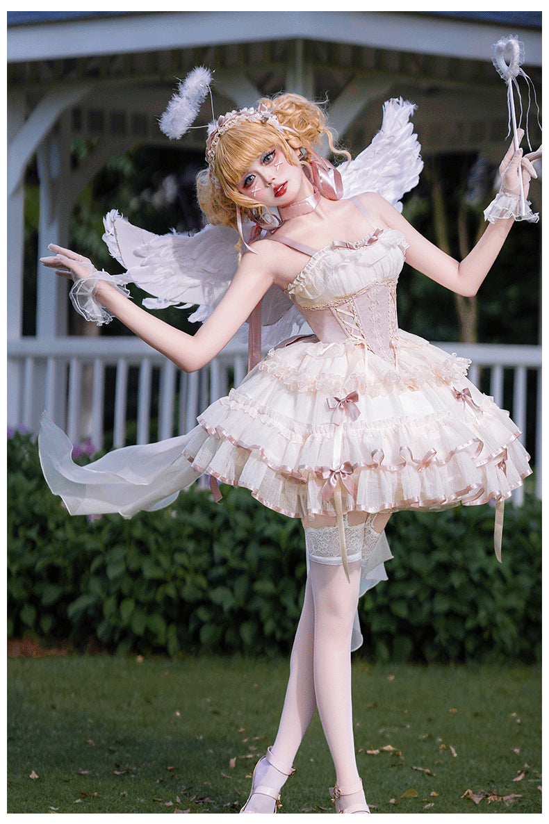 Sweet Lolita Light Purple Strappy Lace Short Cake Dress
