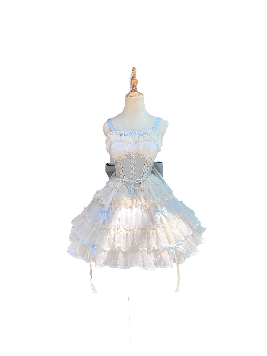 Sweet Lolita Light Purple Strappy Lace Short Cake Dress