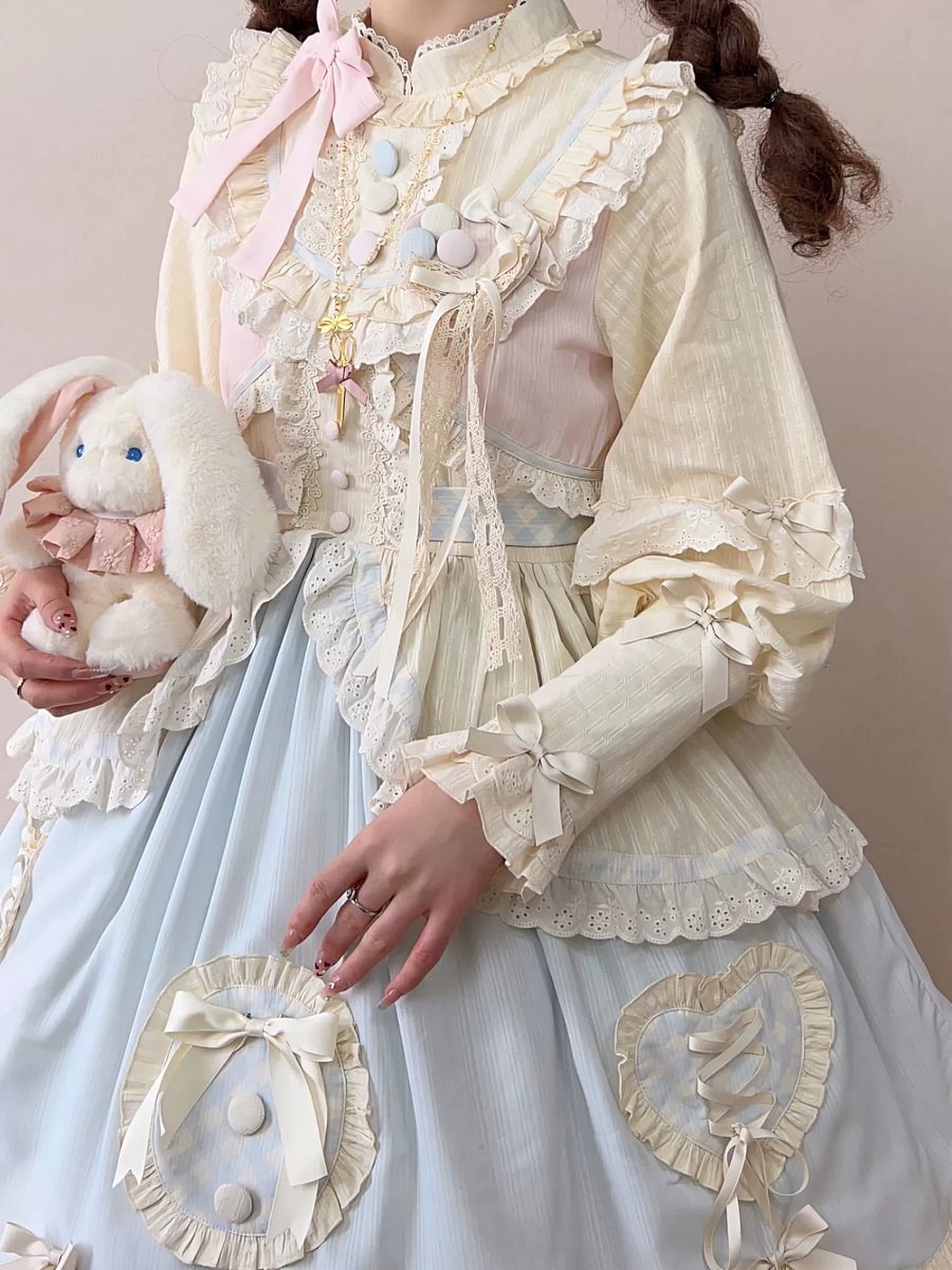 Light Yellow Irregular Multi Layer Sweetheart Lolita Dress OP Long Sleeve