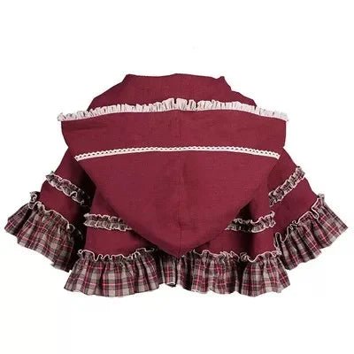 Little Red Riding Hood Dress Sweet Lolita Outfit OP Hooded Cloak Long sleeves Dress for Girls