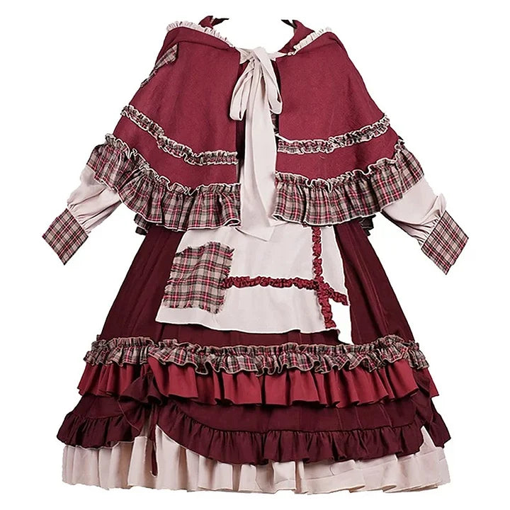 Little Red Riding Hood Dress Sweet Lolita Outfit OP Hooded Cloak Long sleeves Dress for Girls