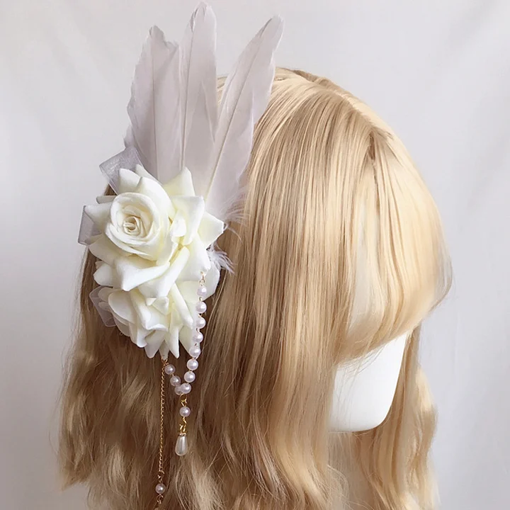 Lolita Accessories Burgundy Rose Vintage Headband Hair Headwear and Accessories Hairpin KC Lolita Hairpin Dress Hat