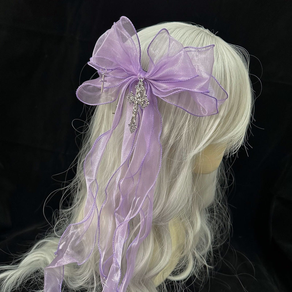 Lolita Accessories Headwear Gothic Bow Cross Ribbon Lace Hairclip Hair Accessories