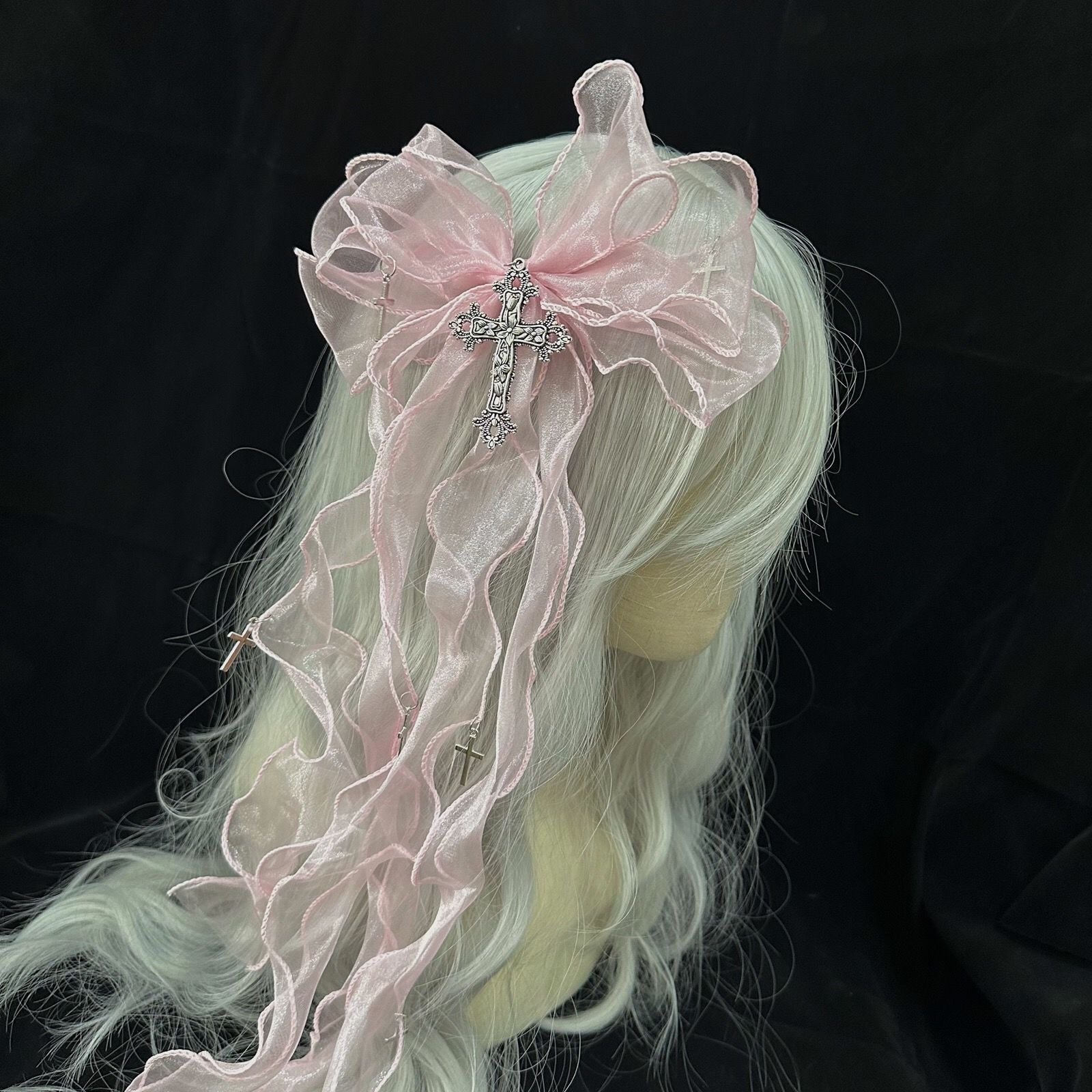 Lolita Accessories Headwear Gothic Bow Cross Ribbon Lace Hairclip Hair Accessories