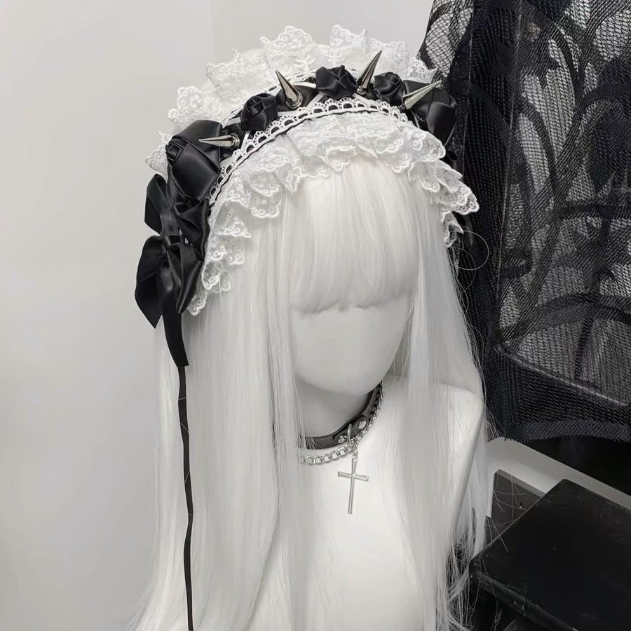 Lolita Accessories Headwear Gothic Ruffle Lace Studded Hairband for Halloween