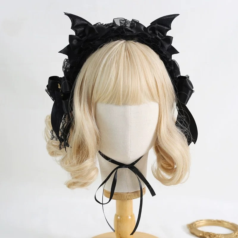 Lolita Accessories Headwear Pink Purple Demon Wings Goth Lace Hairband Halloween