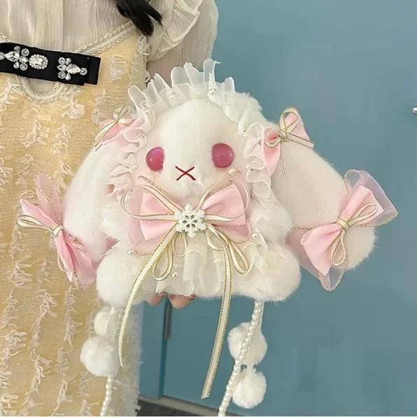 Lolita Accessories Sweet White Rabbit Fluffy Crossbody Bag Lolita Accessories for Girls Kawaii Bag