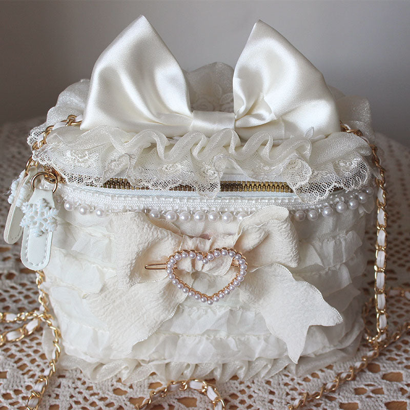 Lolita Bag Sweet White Bow Pearl Ruffle Lolita Accessories