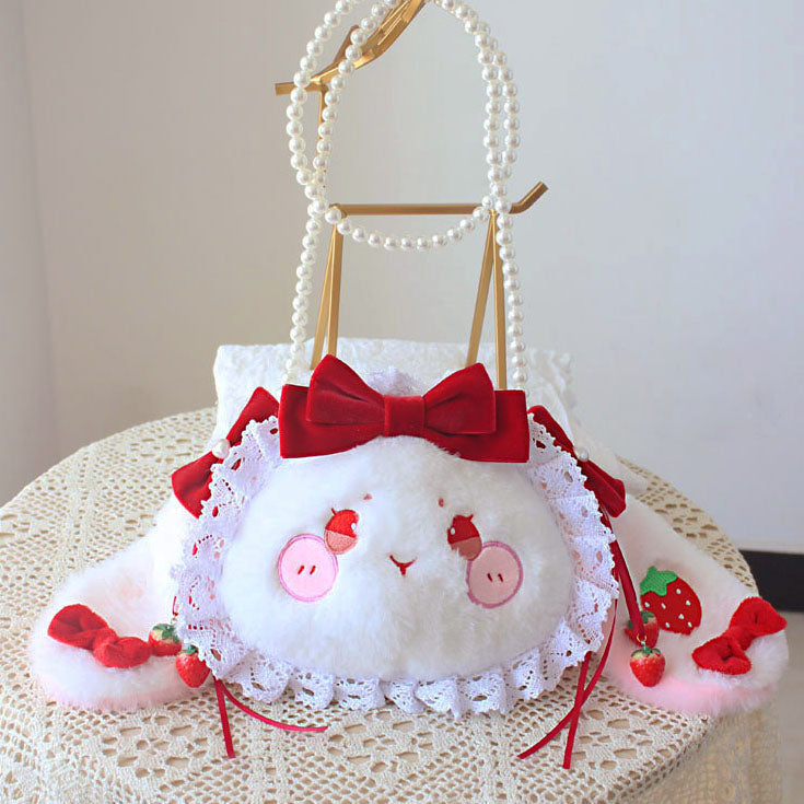 Lolita Bag Sweet White Strawberry Lop Bunny Pearl Chain Lolita Accessories
