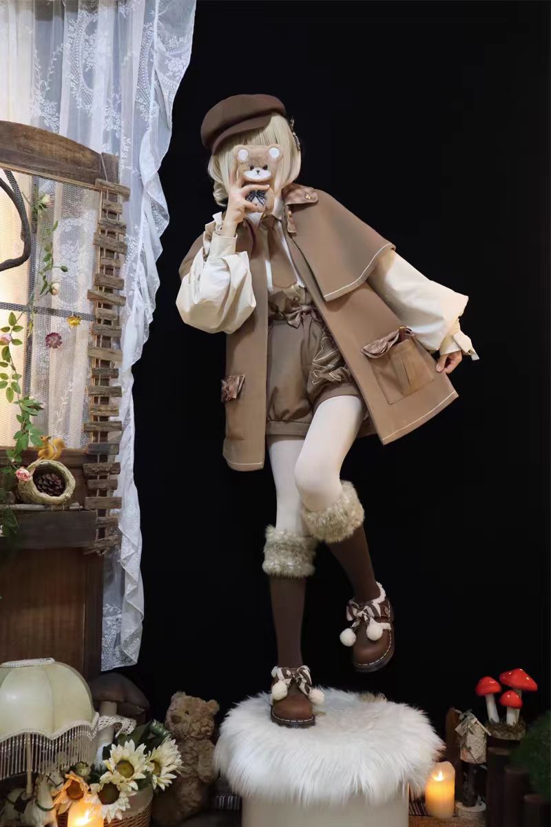 Lolita Coat Retro Brown Woolen Cape Cute Style Autumn Winter Outerwear