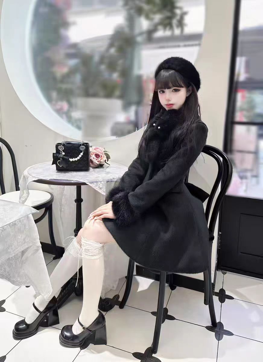 Lolita Coat Sweet Faux Fur Woolen Overcoat Autumn Winter Girls Outfit