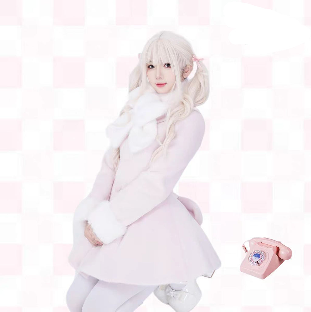 Lolita Coat Sweet Faux Fur Woolen Overcoat Autumn Winter Girls Outfit